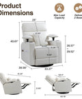 360 Degree Swivel Rocker Recliner Chair With Adjustable Armrests And Headrest, Beige, product dimensions and features.