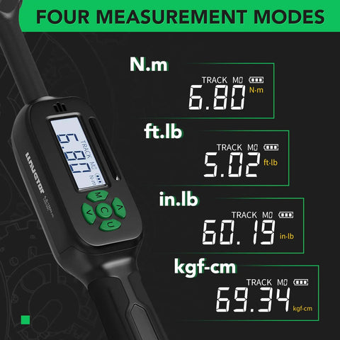 Pro Grade Digital Torque Wrench With Preset Value For Quick, Accurate Tightening 5 To 99.5 Ft-Lbs 3/8 Inch Drive display modes