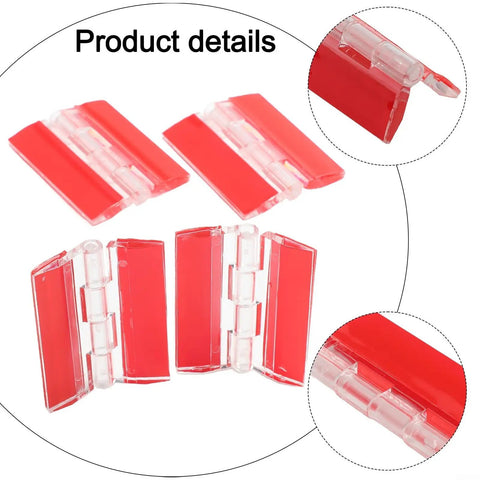 Crystal Clear Acrylic Hinges 4 Pack 1.37 x 1.77 Inch for mini cabinets, showing hinge design with red background.
