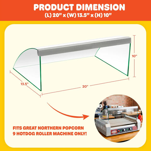 Hot Dog Roller Cover With Tempered Glass Sneeze Guard For Nine Roller Hot Dog Machine dimensions and usage diagram