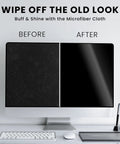 Before and after cleaning computer screen with Streak-Free Screen Cleaner Wipes For TV, Computer, Laptop, iPad And Monitor With Microfiber Cloth, 90 Wipes Pack, No Residue Cleaning Solution For All Screens, Easy On Glass And LCD Displays