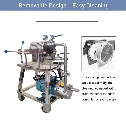 Heavy Duty Plate And Frame Filter Press Machine For Clarifying Peanut Soybean Oil, Stainless Steel 10 Layer Disc Setup, easy cleaning design