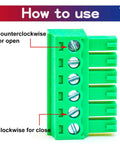 How to use 3.81mm Phoenix Type PCB Screw Terminal Block Connector No Soldering Kit with arrows showing screw directions