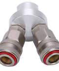 Two Way Connector Chrome Plated Pneumatic Quick Coupler With Self Locking Mechanism For One Handed Quick Connect In Air Tools