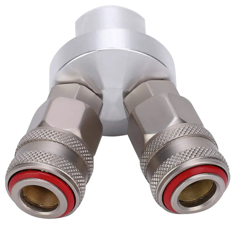 Two Way Connector Chrome Plated Pneumatic Quick Coupler With Self Locking Mechanism For One Handed Quick Connect In Air Tools