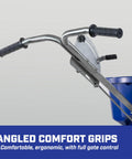 Close-up of Pro Grade Salt And Ice Melt Spreader For Contractors 100 Lb Capacity Walk Behind Broadcast Spreader with angled handles.