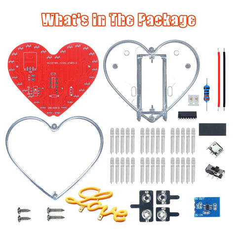 Heart Shaped LED Soldering Kit With Diffused 4 Pin RGB LEDs Love Filament DIY Electronics Project For Students Dope Solder Practice Mother's Day Gift Creative School Education Kit components layout