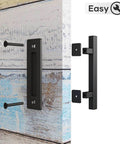 12 Inch Sliding Barn Door Handles and Pulls Hardware Rustic Double Sided Built Tough Heavy Duty Matte Black Powder Coated Finish Easy Install Square Style 2 Pack Set