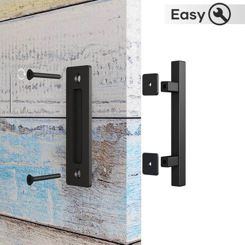 12 Inch Sliding Barn Door Handles and Pulls Hardware Rustic Double Sided Built Tough Heavy Duty Matte Black Powder Coated Finish Easy Install Square Style 2 Pack Set