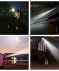 Rechargeable Motion Sensor Cap Visor Light in use for running, fishing, camping, and walking at night showcasing adjustable LED brightness.