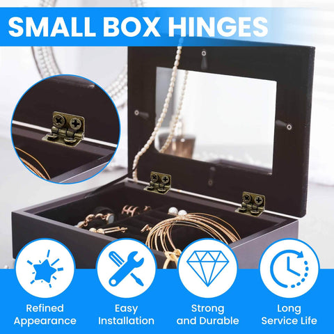 24 Pack Mini Antique Bronze Hinges 13x12mm 180 Degree Rotation With 96 Mounting Nails For Jewelry Box Cabinet