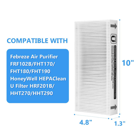 Eight Pack FRF102B Replacement Filter Set compatible with Febreze FHT170W FHT180W FHT190W Honeywell HFR201B size 10x4.8x1.3 inches