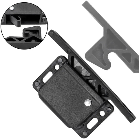 Heavy Duty RV Drawer Latches And Cabinet Door Catches 20 Pack With 10 Lbs Hold Power Includes Mounting Screws close-up view of black ABS latch design