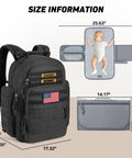 Military Style Dad Diaper Backpack With Changing Pad For Travel And Camping Trips Large Black Baby Bag With 900D Fabric