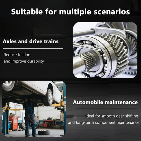 Image showing automotive maintenance with axles and drive trains, highlighting suitability for multiple lubrication scenarios.