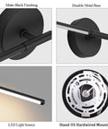Set Of Two 28 Inch Black Linear Wall Sconce Hardwired 3000K Warm Led Light Fixture 360 Degree Swivel Top view of matte black metal base and LED source.