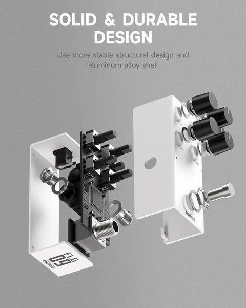Exploded view of Dope Jet Flanger Pedal For Electric Guitar With Analog True Bypass showing aluminum shell and internal components.