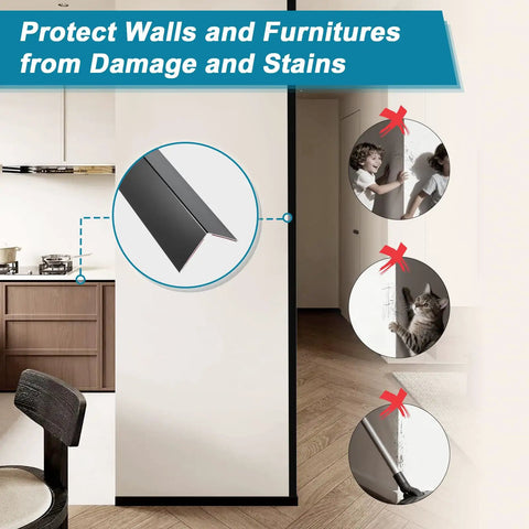 Heavy Duty Self Adhesive Wall Corner Protectors 45 By 1 Inch Solid Aluminum Corner Guards Black Shield Keeps Things Looking Fresh For Drywall And Doors, protecting a wall corner.
