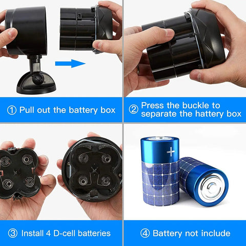 Motion Sensor Outdoor Lights Cordless Battery Powered Two Pack with 1000LM LED Security Light battery installation guide.