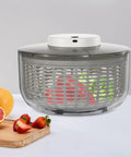 Game Changing Hella Big Electric Salad Spinner For Quick Lettuce Washing Knockout Battery Powered Produce Dryer smooth operation and top shelf build quality for everyday food preps with fruits visible.