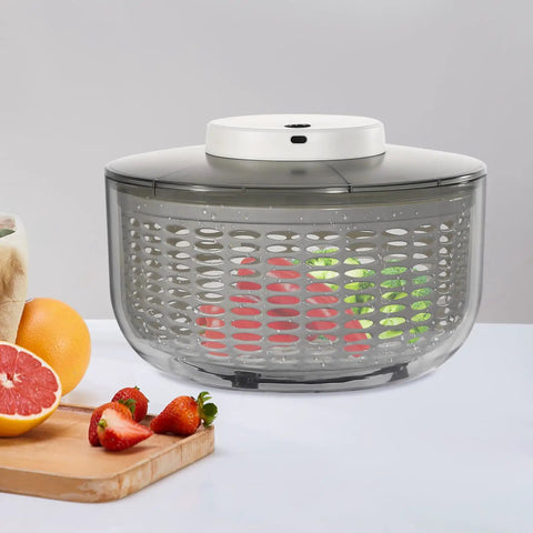 Game Changing Hella Big Electric Salad Spinner For Quick Lettuce Washing Knockout Battery Powered Produce Dryer smooth operation and top shelf build quality for everyday food preps with fruits visible.