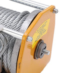 Close-up of stainless steel cable on Heavy Duty 12V Electric Winch Kit Featuring 3000 LB Towing Capacity With Wired Control.