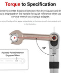 30 mm Service Wrench With 15-Degree Angled Head And Drive Square showing torque specifications with 90-degree setup