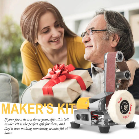 Top Tier 3 In 1 Mini Belt Sander Bench Grinder Polisher And Buffer Station Featuring Flex Cushioned Sailboat Belts, compact size, gift for DIY.