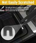 5-Piece Auto Trim Removal Tool Set No Scratch Plastic Pry Tools showing safe use on car interior panel.