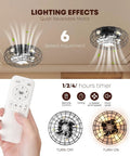 16 Inch Bladeless Caged Ceiling Fan With Lights Remote Control 8 Speeds Industrial Flush Mount Farmhouse Style Gold Finish Cage Design For Space Saving Bedroom Or Kitchen Quiet Energy Efficient Lighting with remote control shown