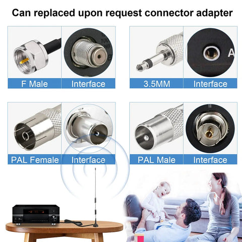 Connector adapters for Magnetic Base FM Antenna, compatible with various interfaces for better FM radio reception.