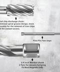 Kickass Hss Annular Cutter Set Weldon Shank Magnetic Drill Press Core Drill Bits showing spiral design and pilot pin.