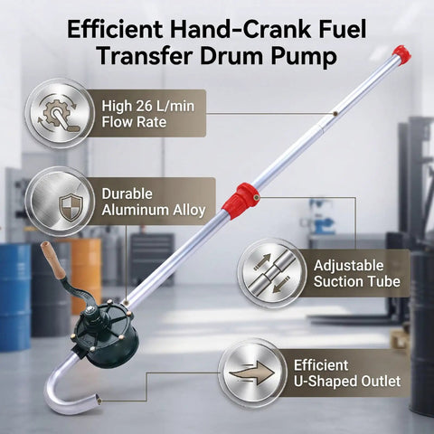 Banapoy 26L Manual Min Drum Pump For Engine Oil Transfer Made From Sturdy Aluminum Alloy Corrosion Resistant Design With High Strength Impeller Ideal For Auto Repair Shops And Mechanical Workshops To Safely Move Diesel Hydraulic Fluids Without Spills Or