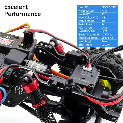 3500KV Outrunner Brushless Motor With 25A ESC for RC Crawlers One Eighteenth And One Twenty Fourth Scale Waterproof Dustproof Sensorless Upgrade Kit showing mounted motor and wiring details