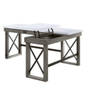 Top Notch L Shape Electric Sit Stand Computer Desk Featuring Snap Adjust Height Controls with rustic gray frame and white top.