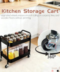 Two Tier Rolling Cart With Wheels For Under Desk Storage And Small Space Organization, Large Capacity Kitchen Pantry Laundry Room Makeup Organizer, Sturdy Utility Cart With Four Hooks, Black