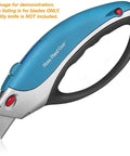 Image of blue utility knife, not included, showing where Ten Pack Utility Knife Blades Refills For Box Cutters fit.