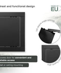 Solid Heavy Duty 6X6 Inch Anthracite Abs Plastic Drywall Access Panel showing 130 degree angle opening, designed for wall or ceiling mounting.