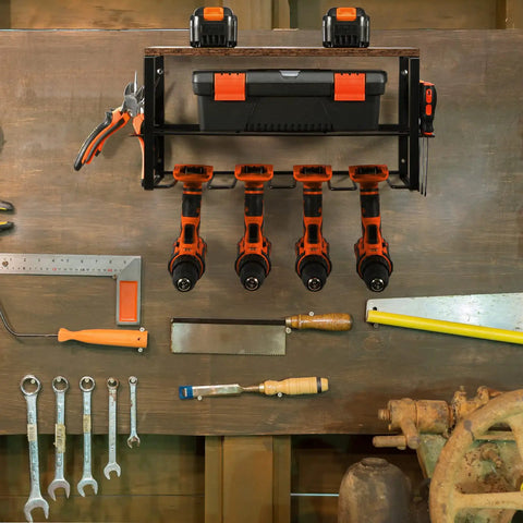 2 Pack Power Tool Organizer Wall Mount Kit for Garage Storage with mounted drills, tool rack, and heavy duty steel design