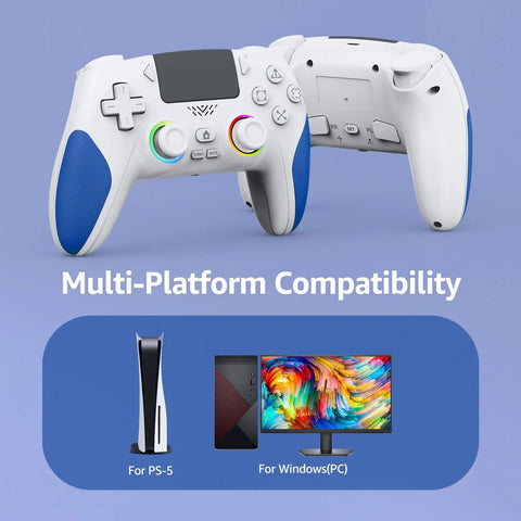 RGB Wireless PS5 Controller For PC With Hall Effect Joysticks And Triggers Programmable Remap And Turbo displayed with devices.