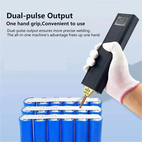 Dope DIY Portable Handheld Spot Welder With 80 Power Levels And Dual Pulse Output For Metal Projects in use on battery pack