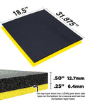 5S Shadow Foam Tool Box Organizer Kit in two color showing 18.5 x 31.875 inch size, black top, yellow bottom with dimensions