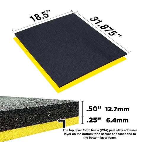 5S Shadow Foam Tool Box Organizer Kit in two color showing 18.5 x 31.875 inch size, black top, yellow bottom with dimensions