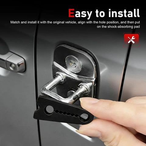 Heavy Duty Silicone Car Door Shock Absorber Pads To Ditch Door Smacks For Smooth Quick Closures Universal Noise Dampening Auto Silencer Fits Sedans Suvs And Trucks Quiet Rubber Buffer Black 4 Pack being installed on door latch.