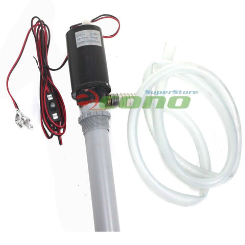 No Sweat 12V DC Centrifugal Fuel Transfer Pump Kit for 55 Gallon Drums with suction and discharge hoses.