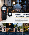 Pro Grade Digital Light Meter Lux Meter With Detachable Sensor 0 To 200000 Lux Range in hand, used for film and plant lighting checks