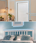 18 Pack Scalloped Wood Trim Strips Unfinished Plywood Craft Moldings For Home Decor Diy Projects Painting Wall Accent in a bedroom.