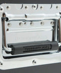 Chrome latch detail of Midsize Drum Hardware Case Heavy Duty Hard Shell Utility Tote for Serious Gear Hauling.