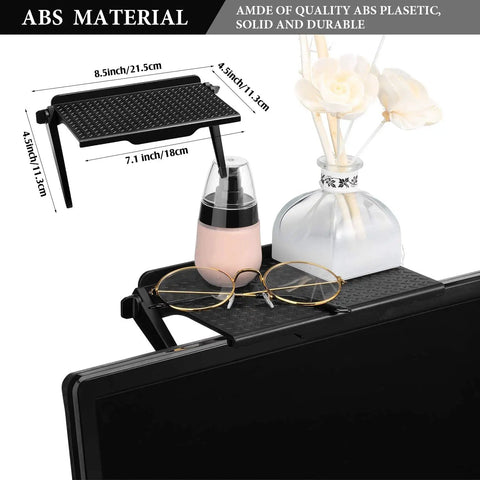Kick Off Your Desk Upgrade With This Super Solid Black Tv Top Shelf Bracket 2 Pack Monitor Riser Stand For Gaming Setups Gonna Look Dead Legit Today, features glasses and decorative items.
