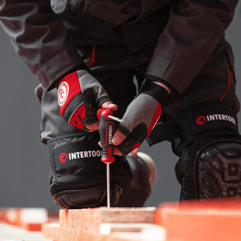 Person using Magnetic Screwdriver Set With Impact Grade S2 Steel And Ergonomic Cushion Grip Four Piece Kit on bricks
